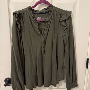 Anthropologie Pilcro Olive Green Ruffled Women's Top